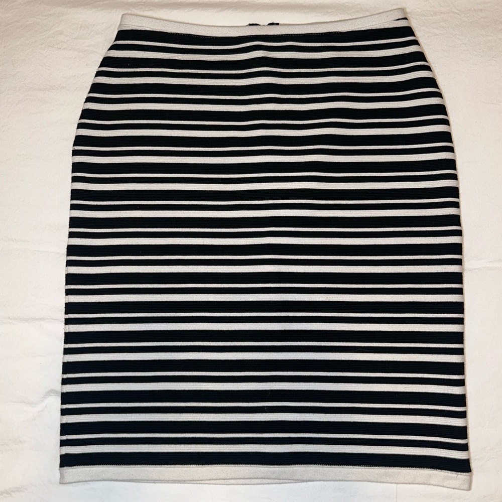 I Heart Ronson Black and White Striped Midi Skirt